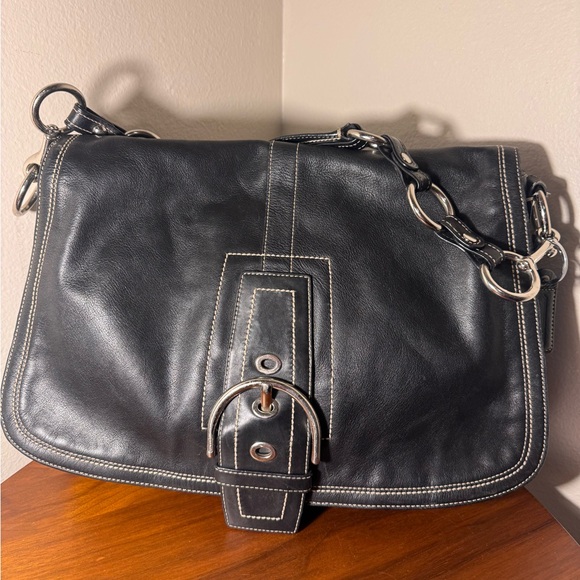 Coach 10582 Soho Leather XL Flap Bag Black Leather - Picture 1 of 14